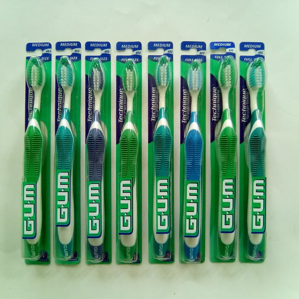 Pack of 8 GUM Technique Toothbrushes, Medium Bristle, Full Head